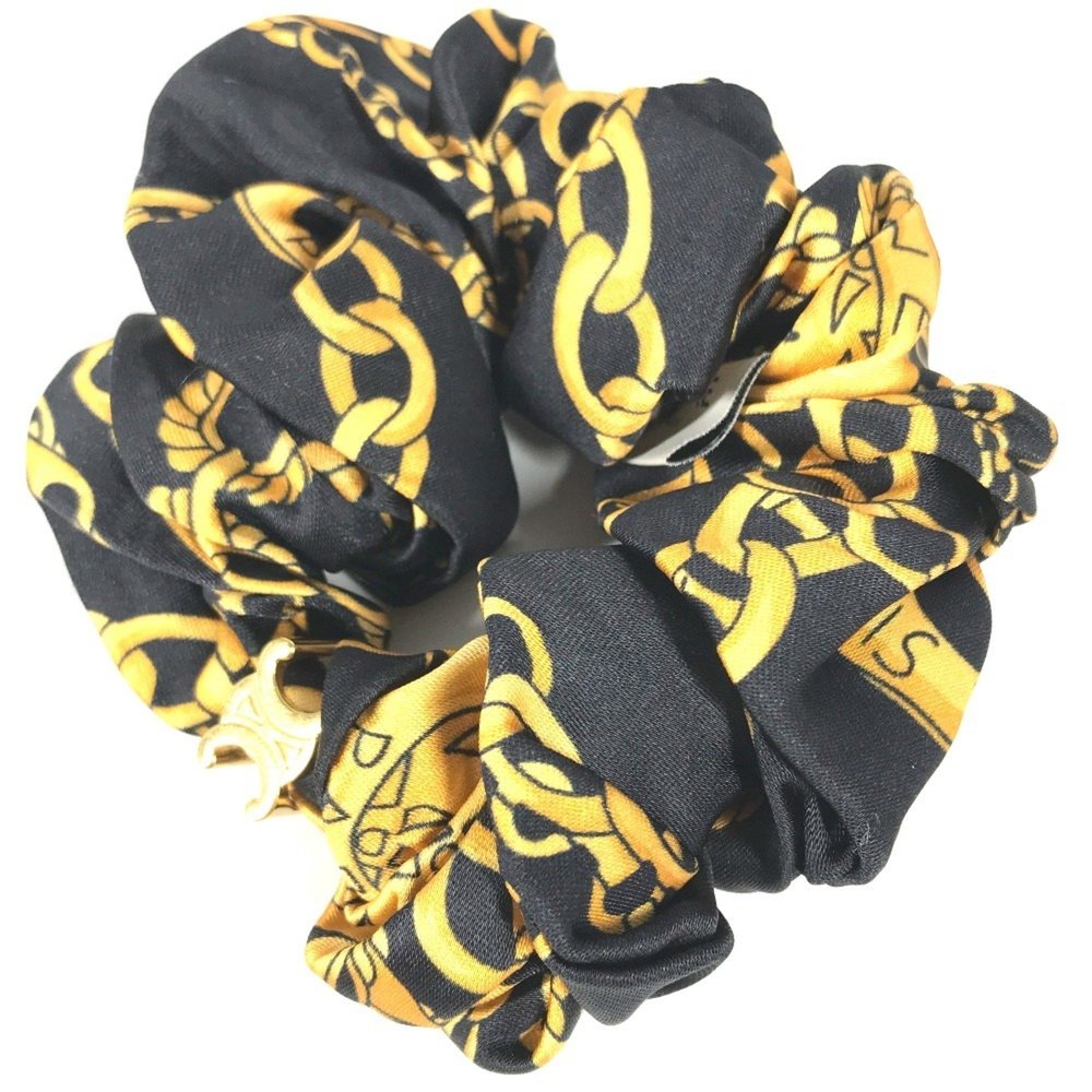 CELINE Triomphe Chain Hair Accessory, Silk Scrunchie, Women's, Black - Picture 3 of 7